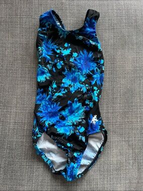 Black One-Piece Swimsuit with Blue Floral Print